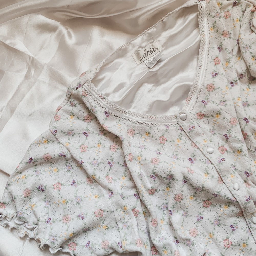Vintage Sleep Shirt Short Sleeve Cottagecore Floral Tee SZ S